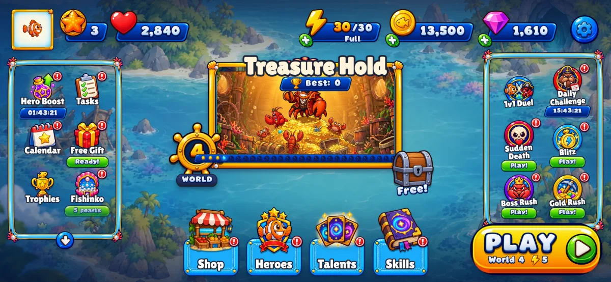 The home reef with its daily rewards